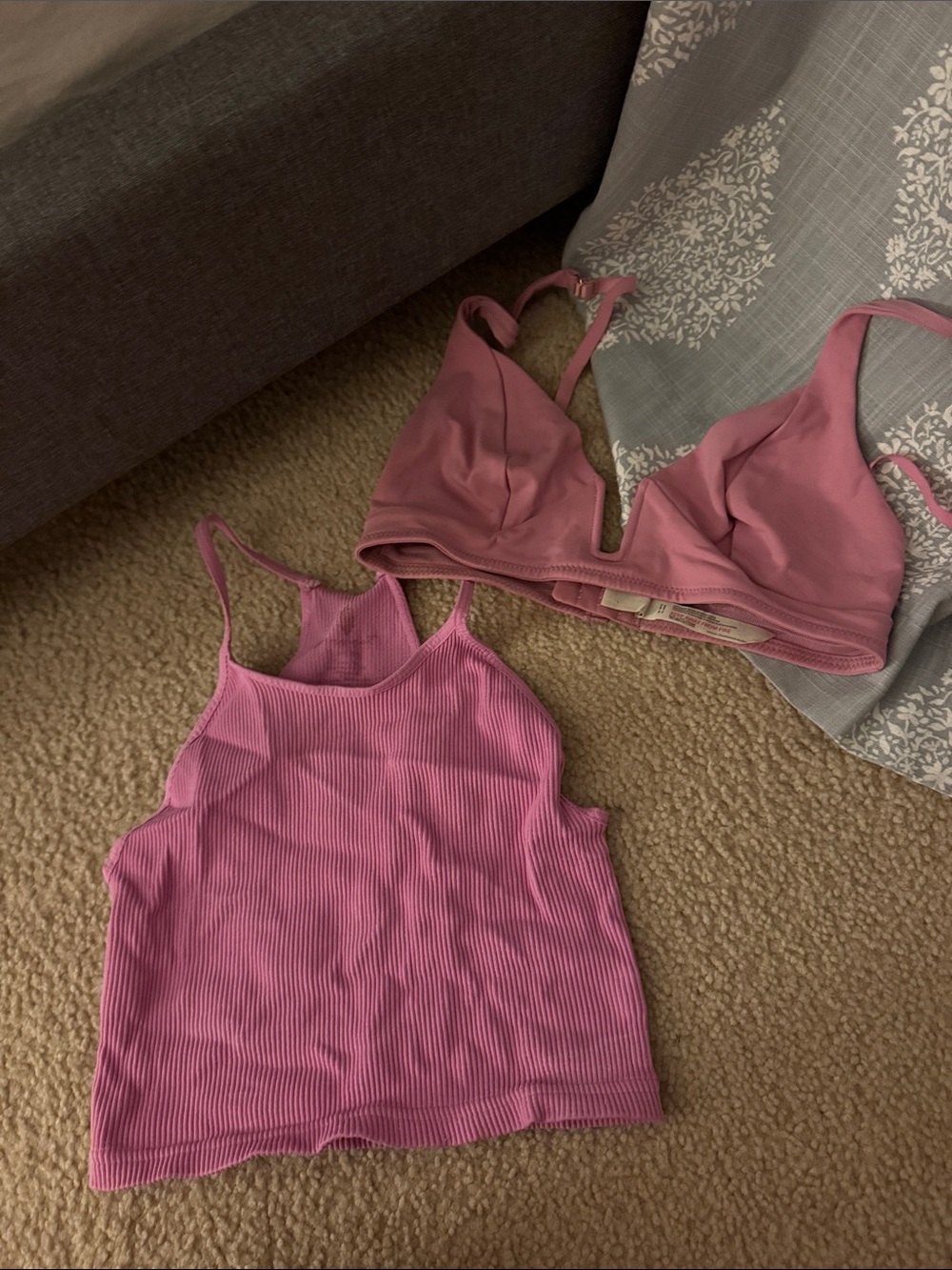 FREE PEOPLE 2 for one deal Pink Ribbed Tank Top & Matching Bralette Set